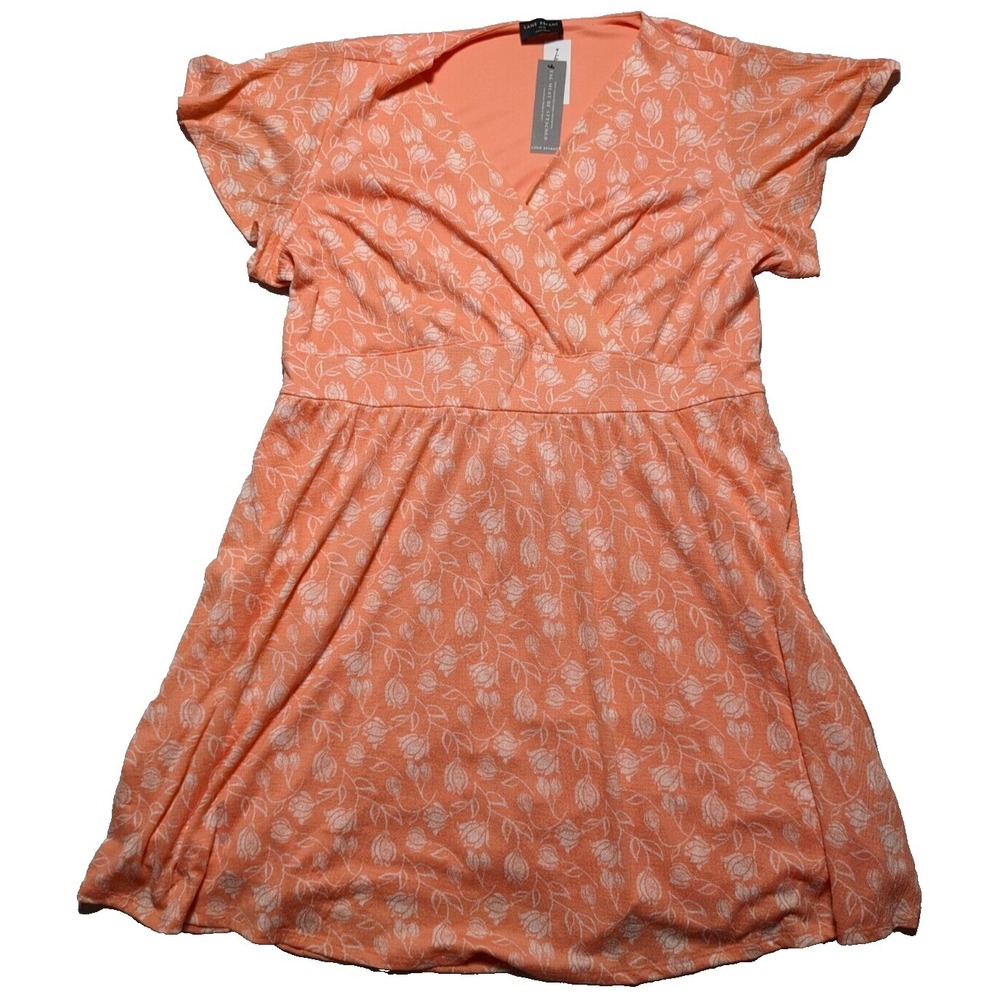 LANE BRYANT Women 22/24 Peach Floral Surplice Neck Lena Fit & Flare Dress NEW